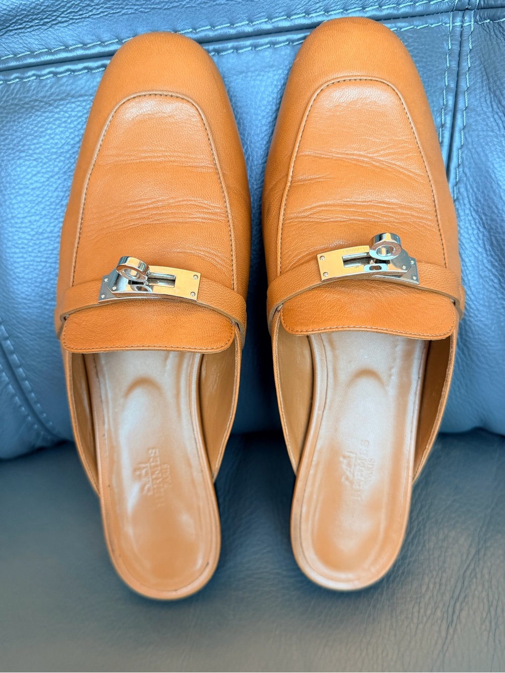 Hermes Oz Mule slides Natural brown  Leather  Loafers Size 40 - Picture 3 of 16